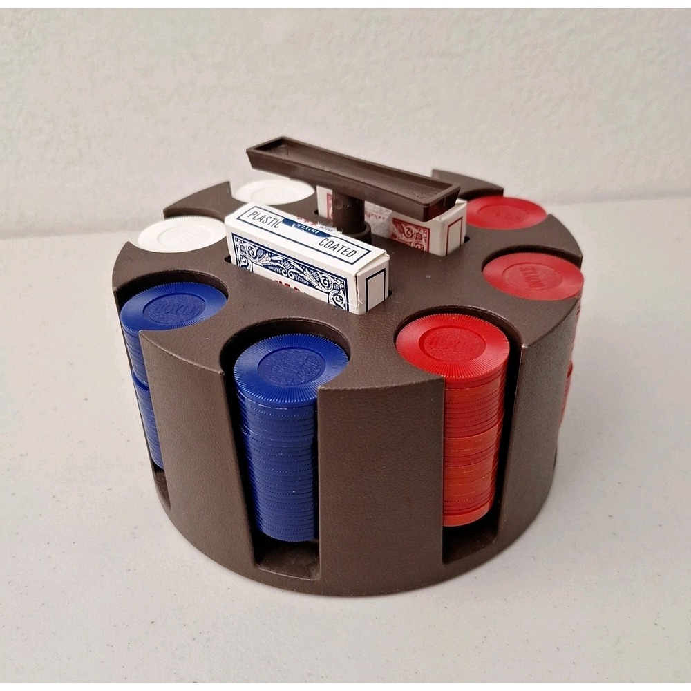 Vintage Hoyle Poker Chip Carousel Set Rotating Holder w/Chip & Cards